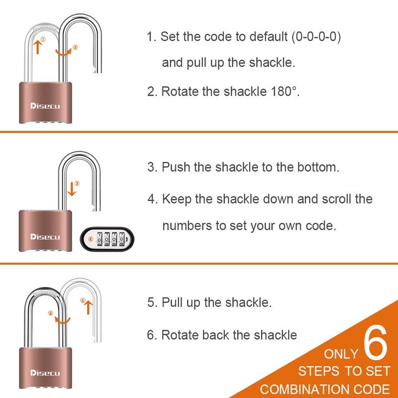 Disecu 1 Pack disecu Heavy Duty 4 Digit Combination Lock, 2.5 Inch Long Shackle Outdoor Waterproof Padlock for School Gym Locker, Storage Unit, Fence, Gate, Toolbox (Brass) - Image 4